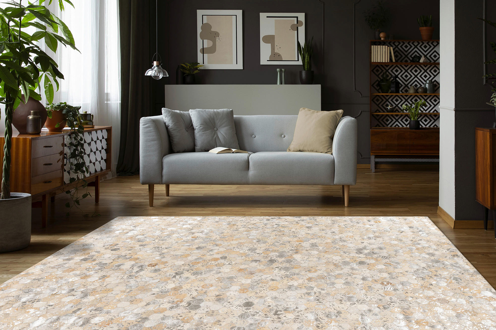 LEDERTEPPICH 120/170 cm Silberfarben  - Silberfarben, KONVENTIONELL, Leder/Textil (120/170cm)
