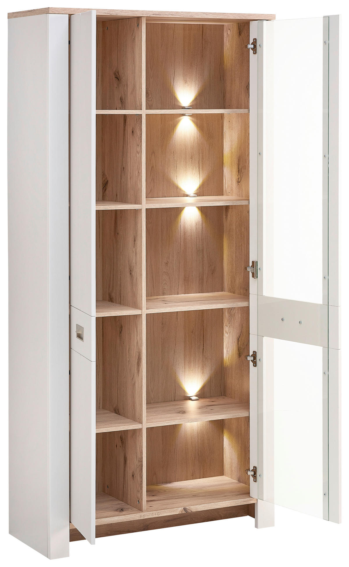 VITRINA siva, boja hrasta   - siva/boja nikla, Konvencionalno, staklo/metal (98/201/38cm) - Hom`in