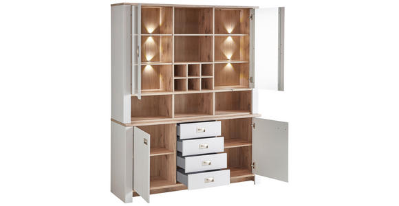 AUFSATZSCHRANK 162,4/121,6/38,2 cm  - Eichefarben/Grau, KONVENTIONELL, Glas/Holzwerkstoff (162,4/121,6/38,2cm) - Hom`in