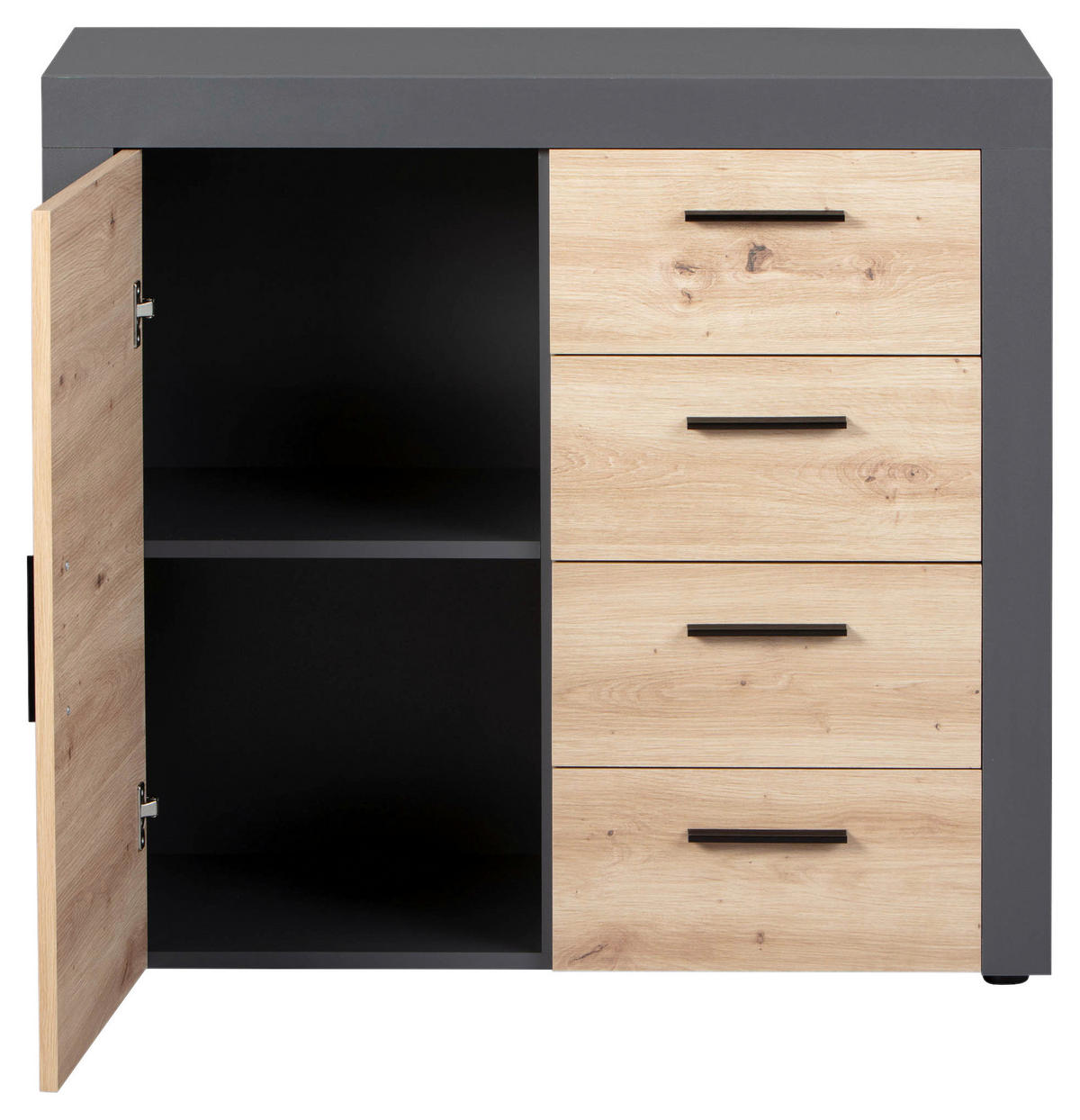 KOMODA, antracitová, dub artisan, 94/86/40 cm - černá/antracitová, Konvenční, kompozitní dřevo/plast (94/86/40cm) - MID.YOU