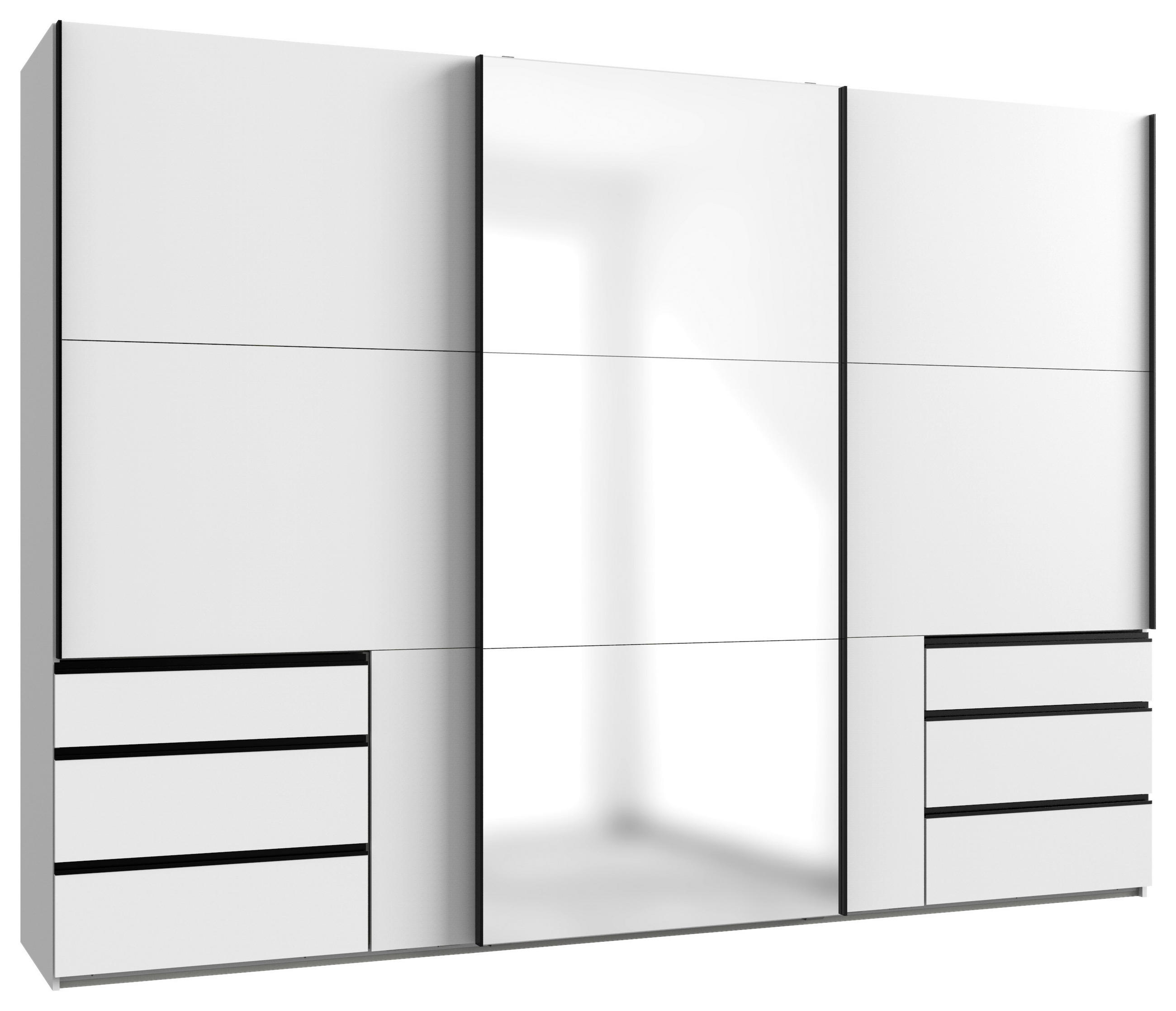 SCHWEBETÜRENSCHRANK 300/216/65 cm 3-türig Weiß  - Schwarz/Weiß, MODERN, Glas/Holzwerkstoff (300/216/65cm) - MID.YOU