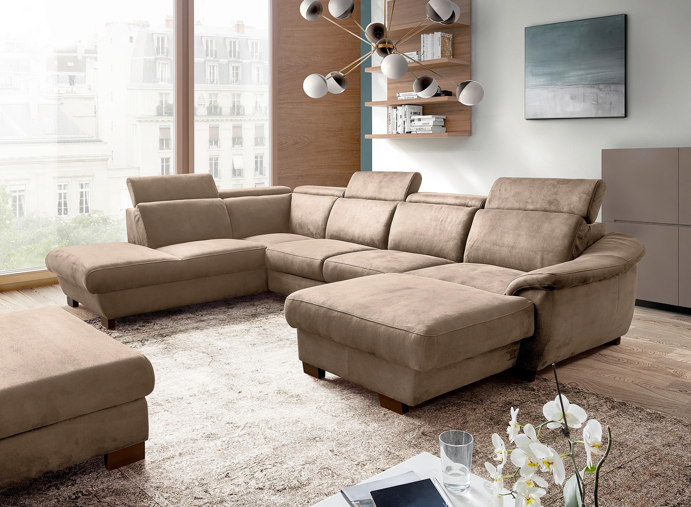 WOHNLANDSCHAFT TREND Braun Mikrofaser  - Wengefarben/Braun, Design, Holz/Textil (273/347/238cm) - Livetastic