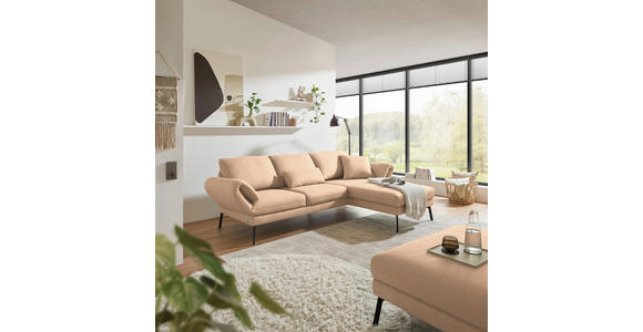 ECKSOFA  in Flachgewebe Lachsfarben Armteilverstellung, Relaxfunktion, Drehsitzfunktion  255-365/175-224 cm  - Schwarz/Lachsfarben, Design, Textil/Metall (255-365/175-224cm) - Dieter Knoll