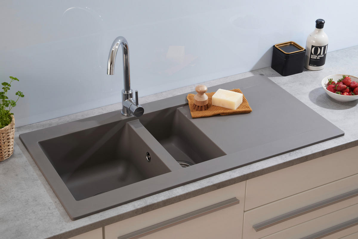 SPÜLE 1712DENVER100X50G  - Grau, Trend, Glas/Kunststoff (100/20/50cm) - Respekta