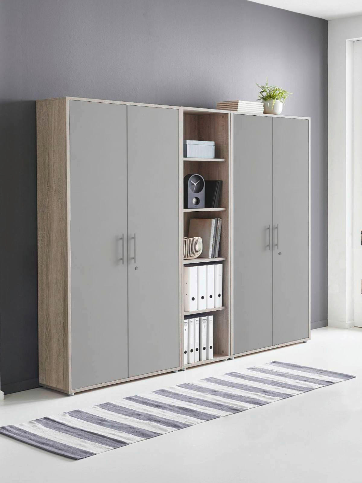 AKTENSCHRANK Eichefarben, Hellgrau  - Eichefarben/Hellgrau, MODERN, Holzwerkstoff (212,9/185,6/33cm) - MID.YOU
