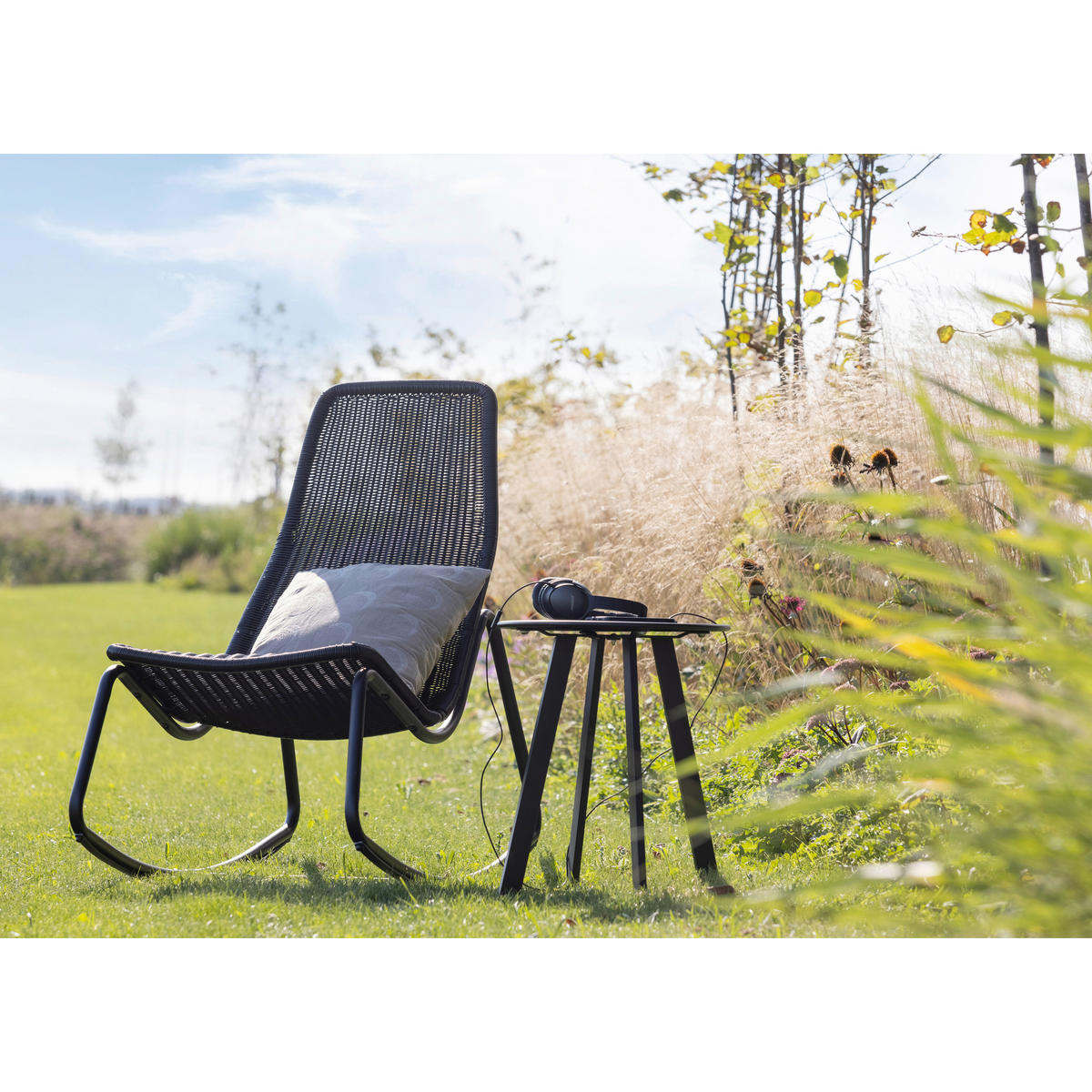 SCHAUKELSTUHL in beschichtet Schwarz  - Schwarz, Design, Textil/Metall (51/97/95cm) - Livetastic