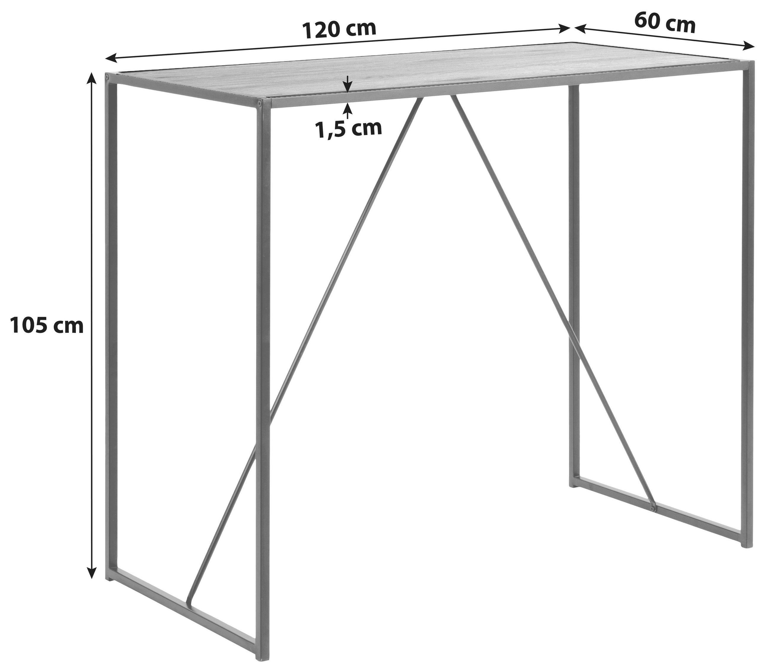BARTISCH rechteckig Schwarz, Eichefarben - Eichefarben/Schwarz, Basics, Holzwerkstoff/Metall (120/60/105cm) - MID.YOU