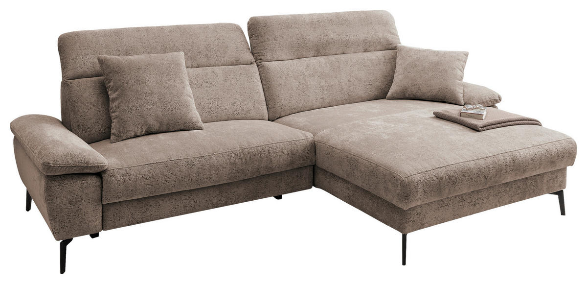 ECKSOFA Chenille Braun  - Schwarz/Braun, Konventionell, Textil/Metall (300/178cm) - Livetastic