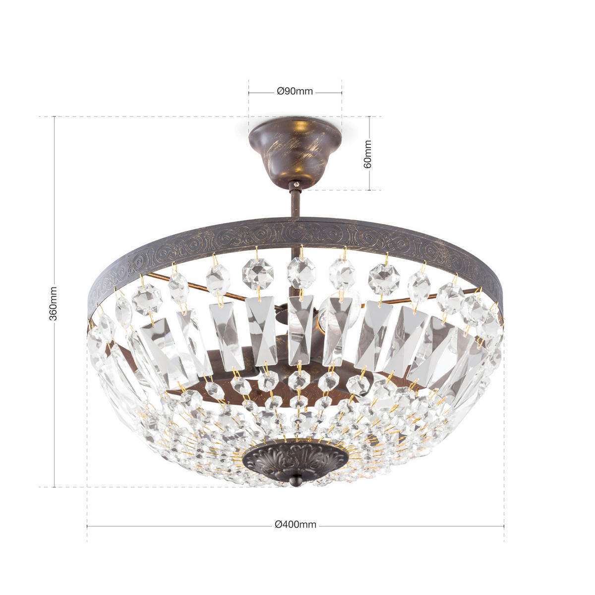KRISTALL-DECKENLEUCHTE Plafond 40/27 cm   - Bronzefarben, KONVENTIONELL, Glas/Metall (40/27cm)