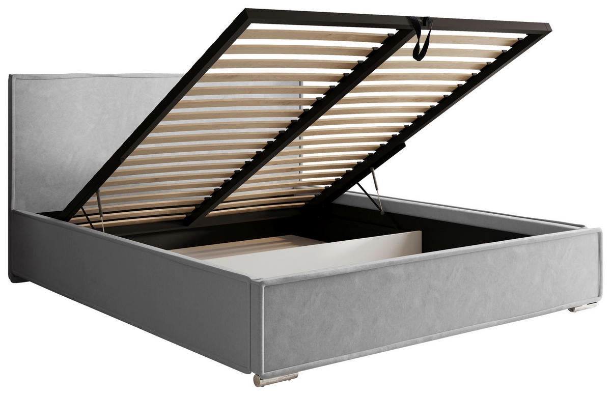 POLSTERBETT 180/200 cm,  in Hellgrau, gepolstertes Kopfteil, Lattenrost, Bettkasten,  - Chromfarben/Hellgrau, MODERN, Holz/Kunststoff (180/200cm) - Chameo