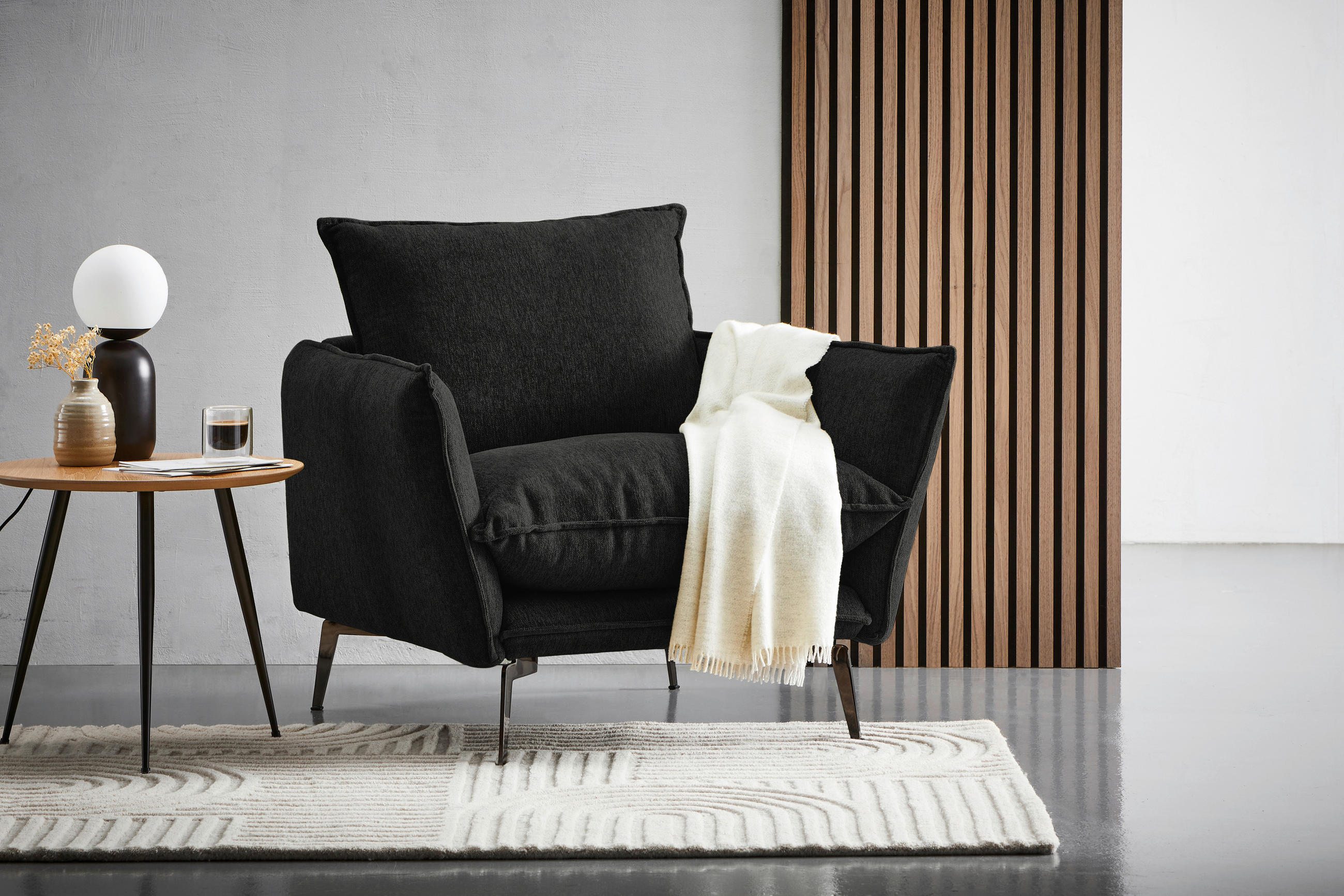 SESSEL Webstoff Schwarz    - Schwarz, Design, Textil/Metall (96/84/100cm) - Livetastic