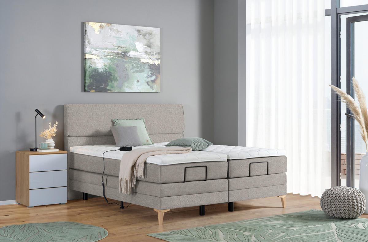 BOXSPRINGBETT 160/200 cm  in Greige  - Greige/Eichefarben, Konventionell, Holz/Textil (160/200cm) - Voleo