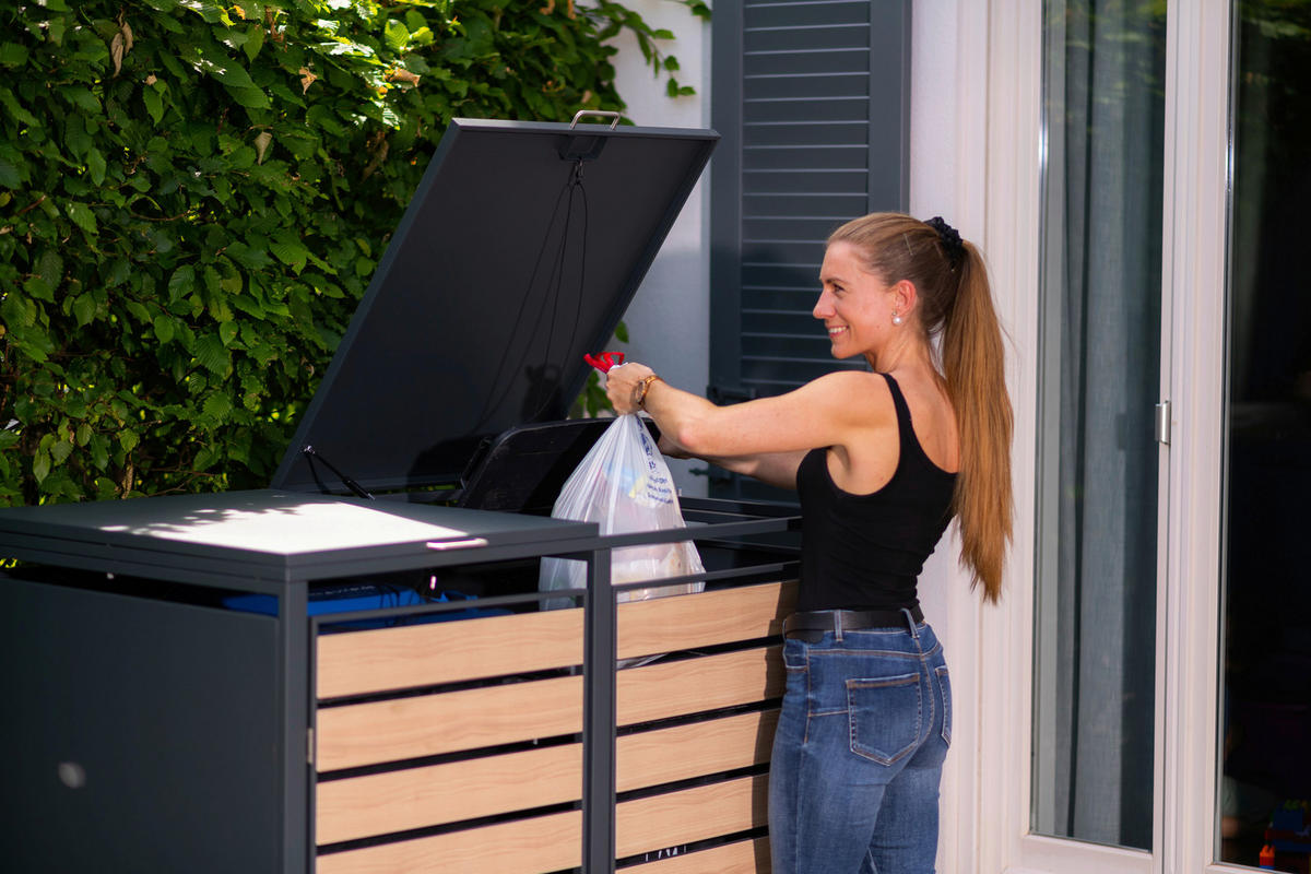 MÜLLTONNENBOX - Anthrazit/Naturfarben, Basics, Metall (80/116/132cm) - Ambia Garden