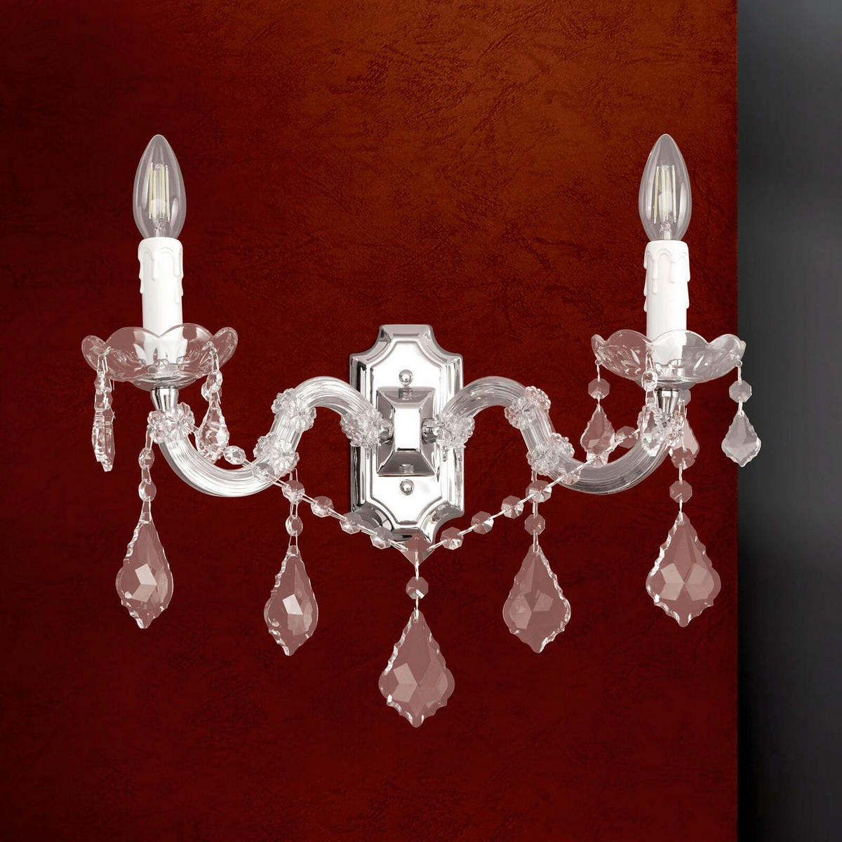 KRISTALL-WANDLEUCHTE     - Silberfarben, LIFESTYLE, Glas/Metall (36,0/25,0/23,0cm)