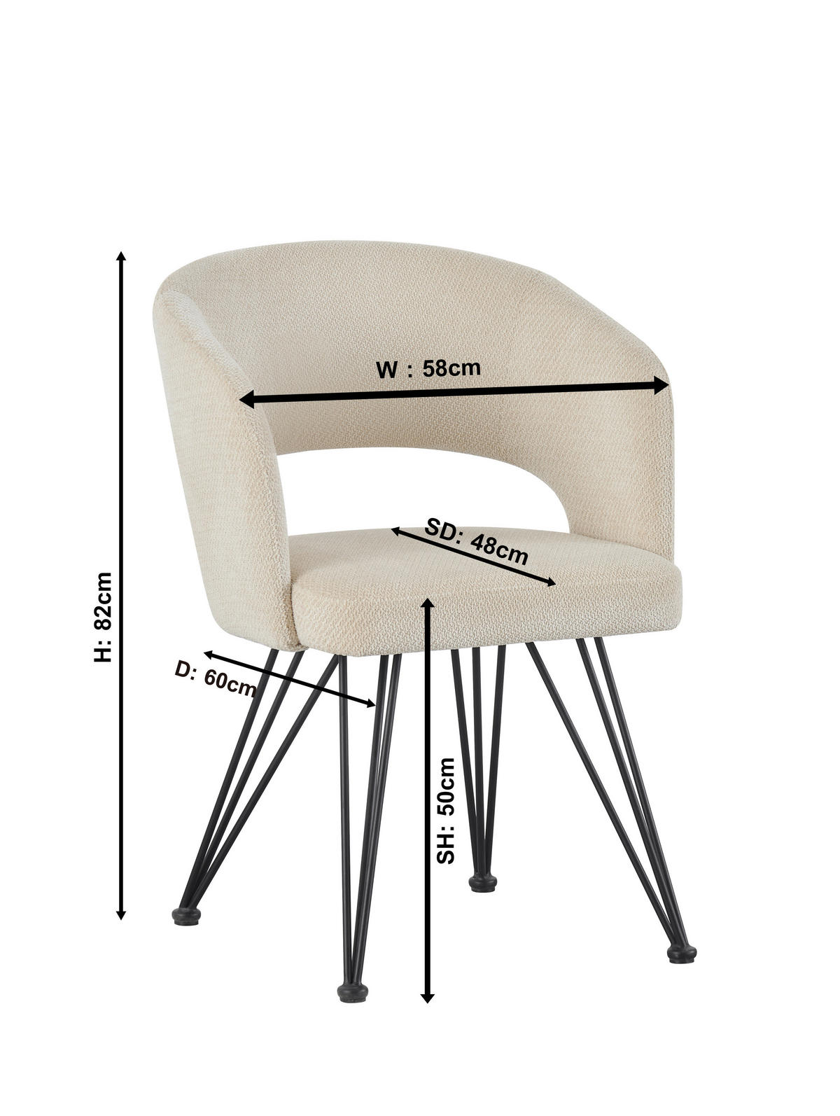 ARMLEHNSTUHL  in Eisen Webstoff  - Beige/Schwarz, Design, Textil/Metall (58/81/60cm) - Stylife