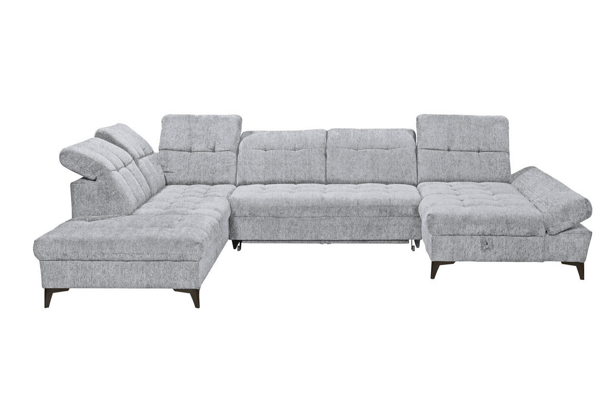 WOHNLANDSCHAFT Mikrovelours Hellgrau  - Hellgrau/Schwarz, Modern, Kunststoff/Textil (245/348/168cm) - MID.YOU