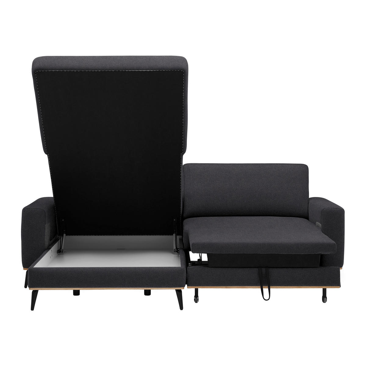 ECKSOFA in Lederlook, Mikrofaser Platinfarben  - Platinfarben/Schwarz, Konventionell, Holz/Textil (167/234cm) - MID.YOU