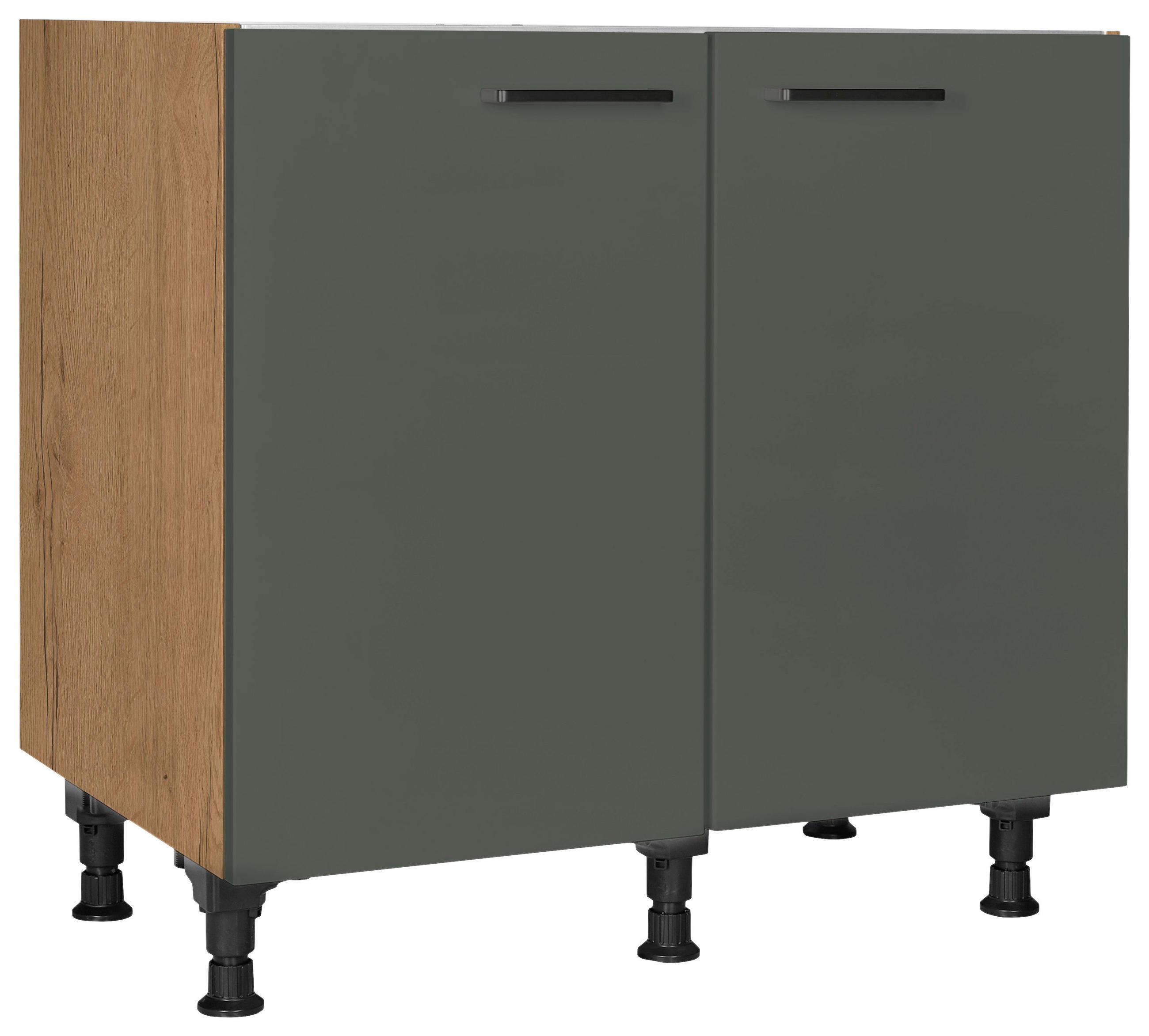 Nobilia Spülenunterschrank Easytouch Grün, Eiche 90x87x56 cm