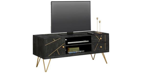 LOWBOARD  in 130/57/53 cm  - Goldfarben/Schwarz, Trend, Holz/Metall (130/57/53cm) - Ambia Home