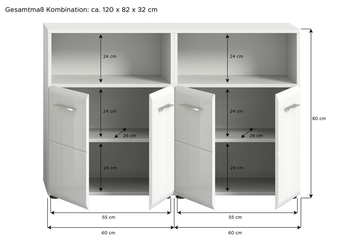SREDNJE VISOKA OMARA 120/80/30 cm  - srebrne barve/črna, Moderno, umetna masa/leseni material (120/80/30cm) - MID.YOU