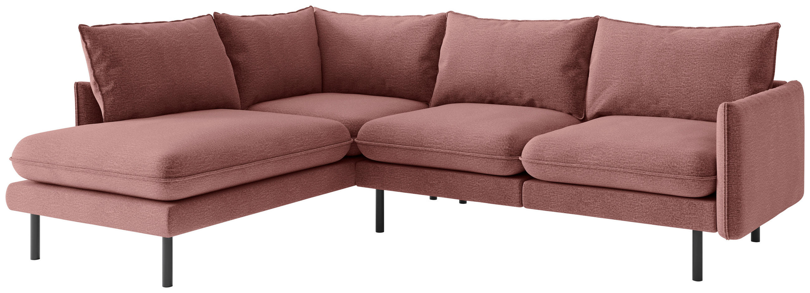 ECKSOFA in Flachgewebe Altrosa  - Altrosa/Schwarz, Design, Textil/Metall (204/267cm) - Livetastic