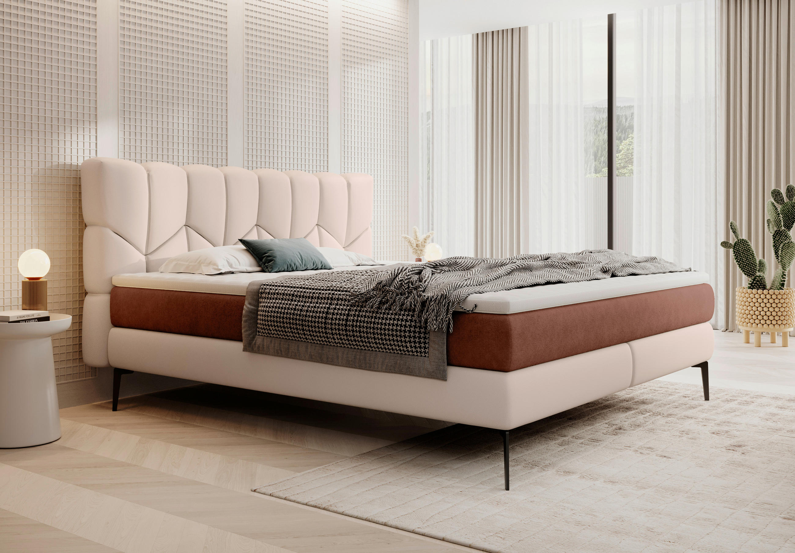 BOXSPRINGBETT 180/200 cm  in Champagner, Terracotta  - Champagner/Terracotta, Design, Leder/Textil (180/200cm) - Esposa