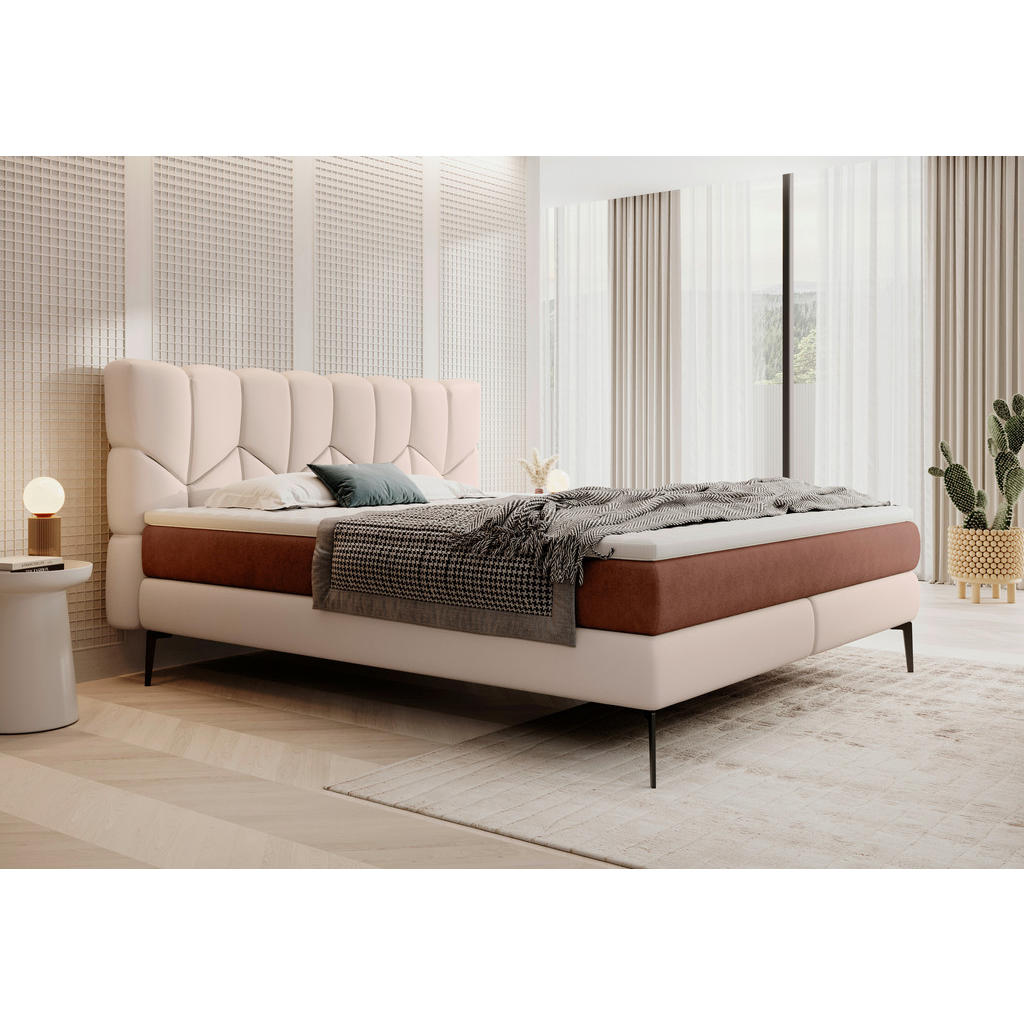 Thumbnail - Esposa Boxspringbett, Champagner, Terracotta, Textil, Kombination Echtleder/Stoff,Echtleder, Rindleder, H2 + H3, 7-Zonen...