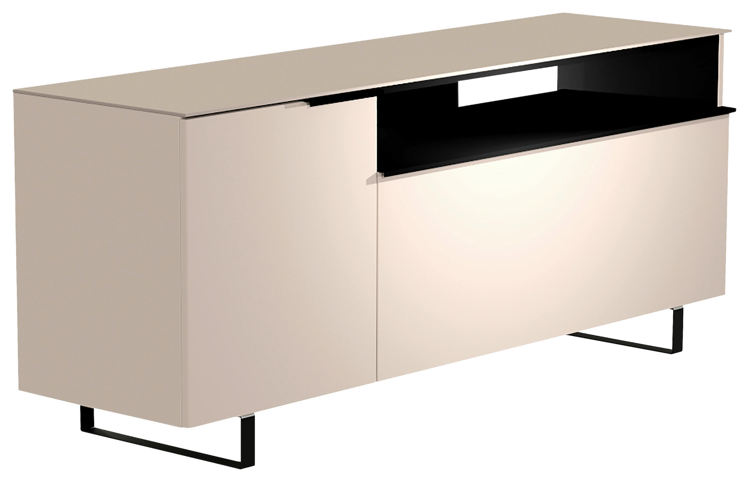 LOWBOARD  160/66/45 cm  Typenauswahl, Beimöbel erhältlich, stehend, Abdeckplatte aus Glas  - Sandfarben/Schwarz, Design, Glas/Holzwerkstoff (160/66/45cm) - Moderano