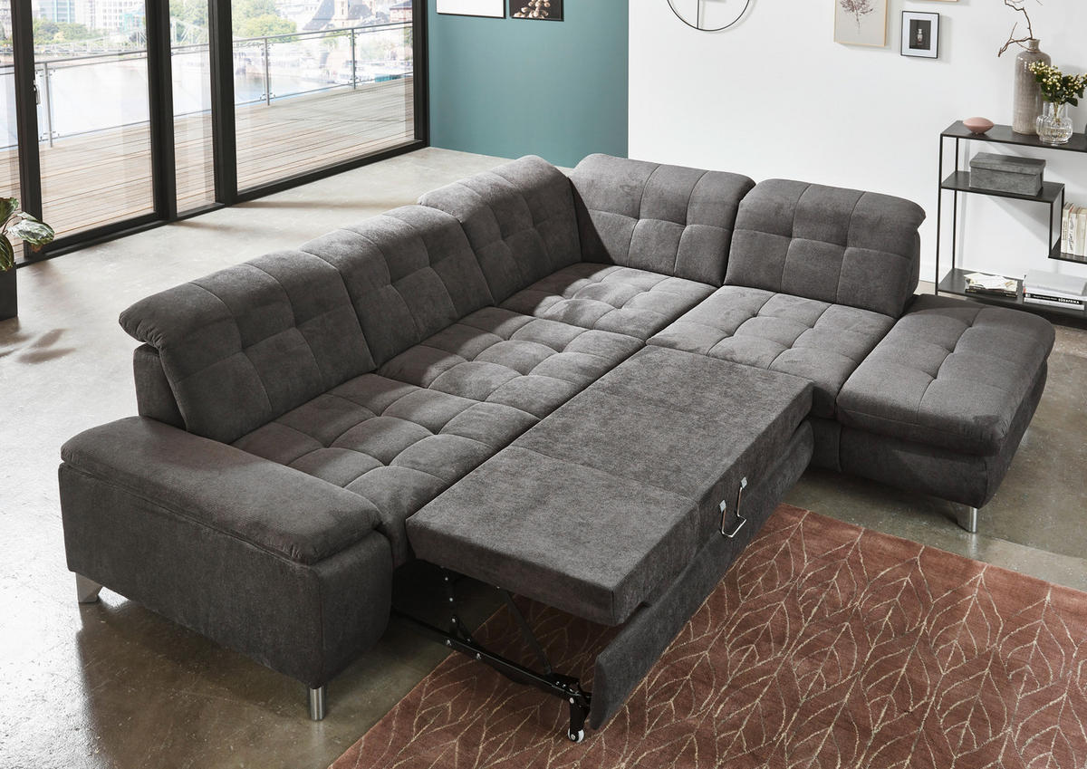 ECKSOFA in Chenille Grau  - Chromfarben/Grau, Design, Textil/Metall (310/260cm) - Beldomo Speed