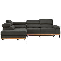 ECKSOFA Lederlook Grau  - Schwarz/Grau, Natur, Holz/Textil (226/282cm) - Novel