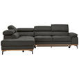 ECKSOFA  in Lederlook Grau Bettkasten, Schlaffunktion, Kopfteilverstellung  226/282 cm  - Schwarz/Grau, Natur, Holz/Textil (226/282cm) - Novel