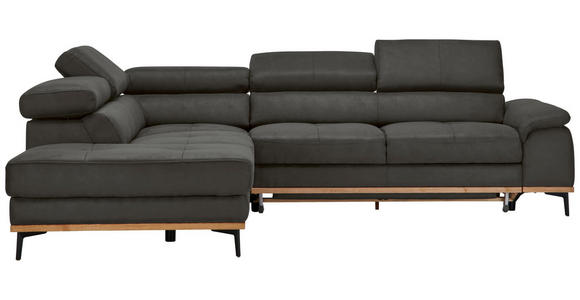ECKSOFA  in Lederlook Grau Bettkasten, Schlaffunktion, Kopfteilverstellung  226/282 cm  - Schwarz/Grau, Natur, Holz/Textil (226/282cm) - Novel