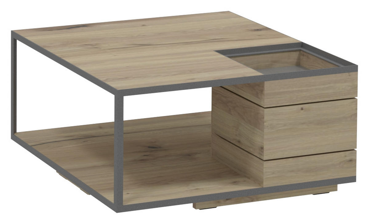 COUCHTISCH in Holz, Metall, Glas 80/80/40 cm  - Eichefarben/Anthrazit, KONVENTIONELL, Glas/Holz (80/80/40cm) - Voglauer