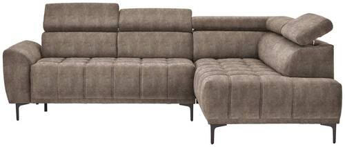 ECKSOFA Braun Velours  - Schwarz/Braun, Design, Textil/Metall (261/191cm) - Stylife