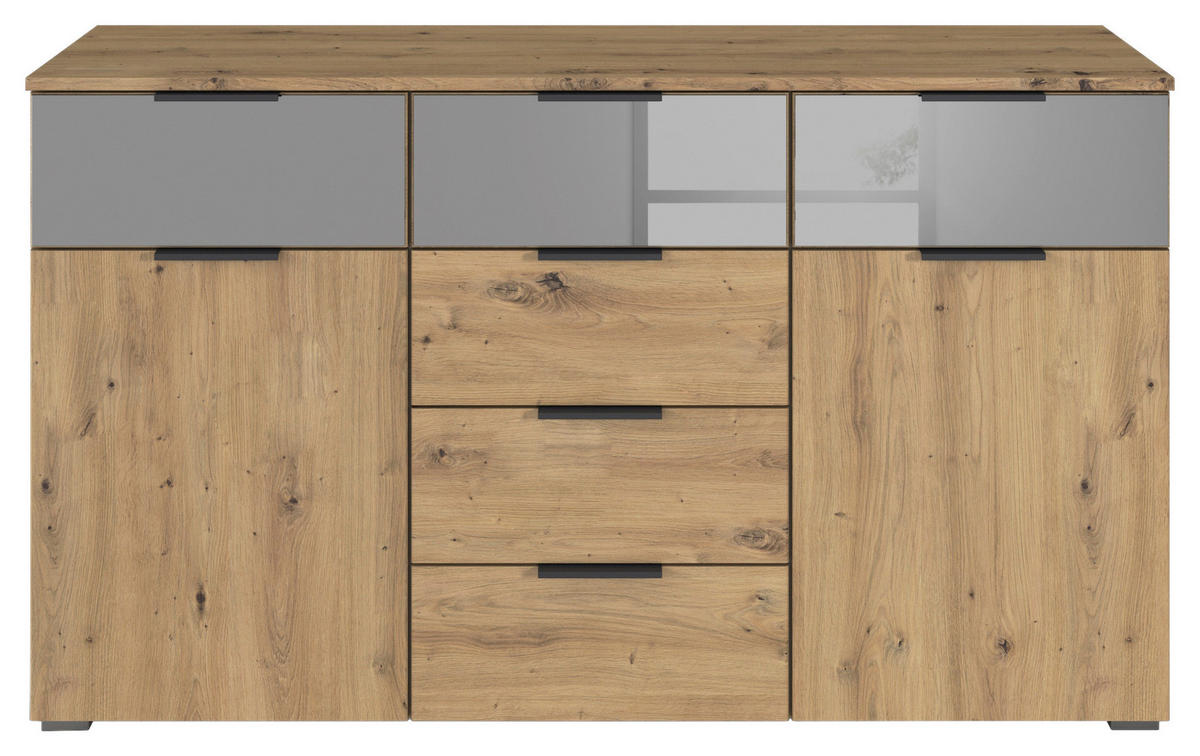 SIDEBOARD 140/81/42 cm  in Eiche Artisan  - Alufarben/Eiche Artisan, Modern, Glas/Holzwerkstoff (140/81/42cm) - Rauch Möbel