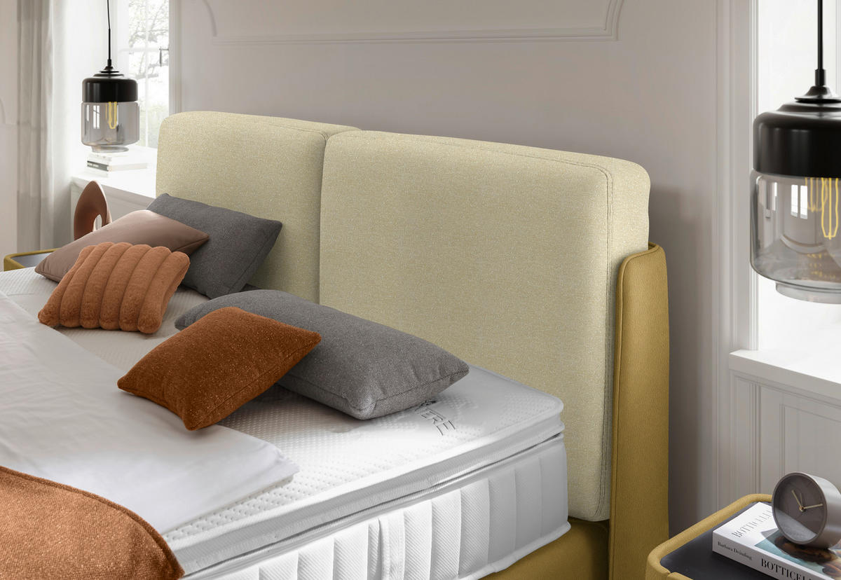 BOXSPRINGBETT 180/200 cm  in Creme, Senfgelb  - Senfgelb/Creme, Design, Textil/Metall (180/200cm) - Johann Jakob