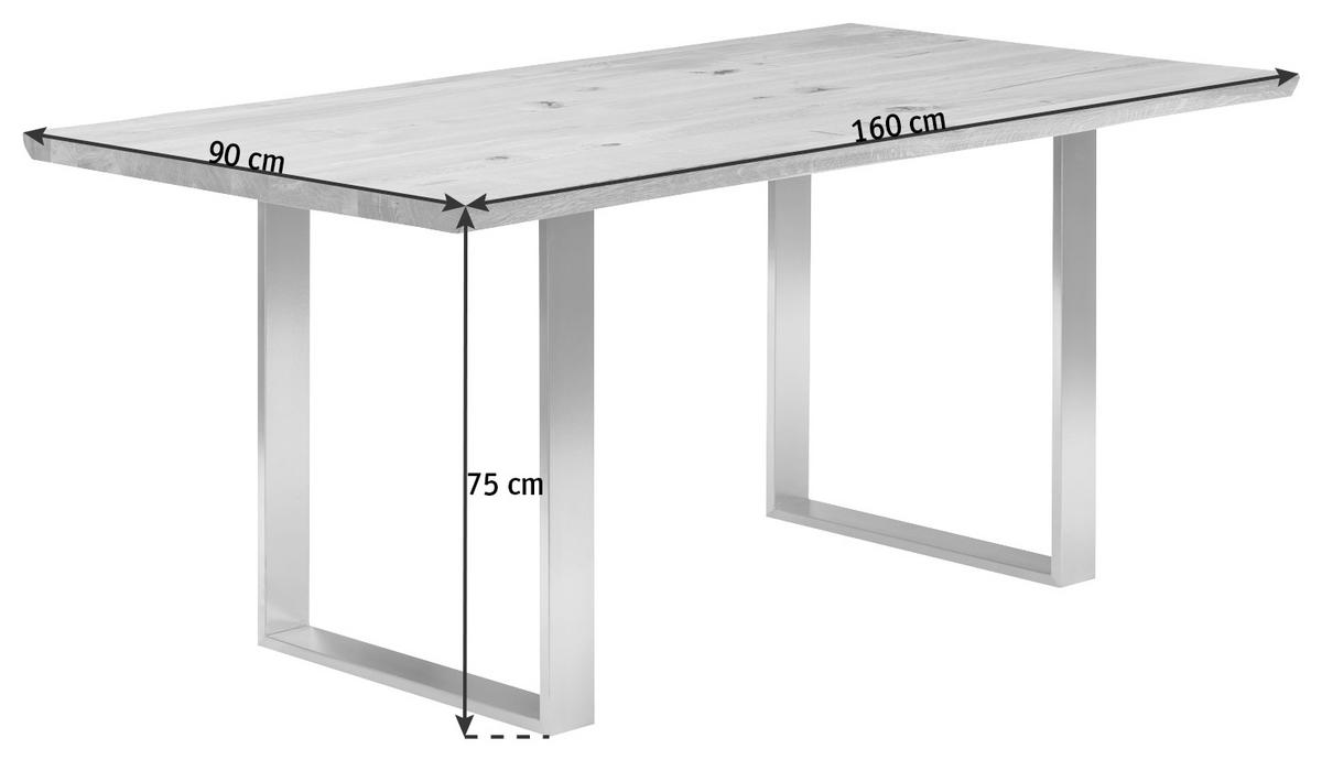 ESSTISCH in Holz 160/90/75 cm  - Edelstahlfarben/Eichefarben, Natur, Holz/Metall (160/90/75cm) - Linea Natura