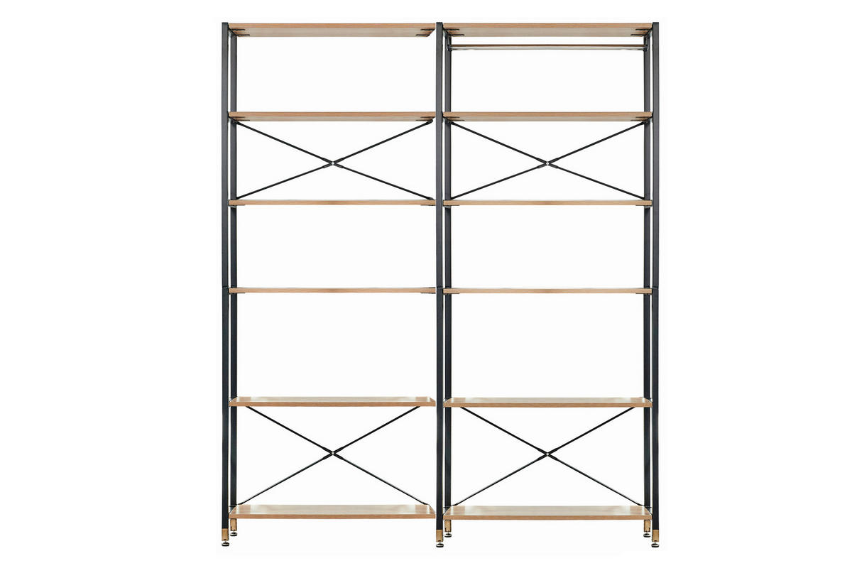 REGAL  167,5/210/30 cm Naturfarben, Schwarz  - Schwarz/Naturfarben, Design, Holzwerkstoff/Metall (167,5/210/30cm) - Livetastic