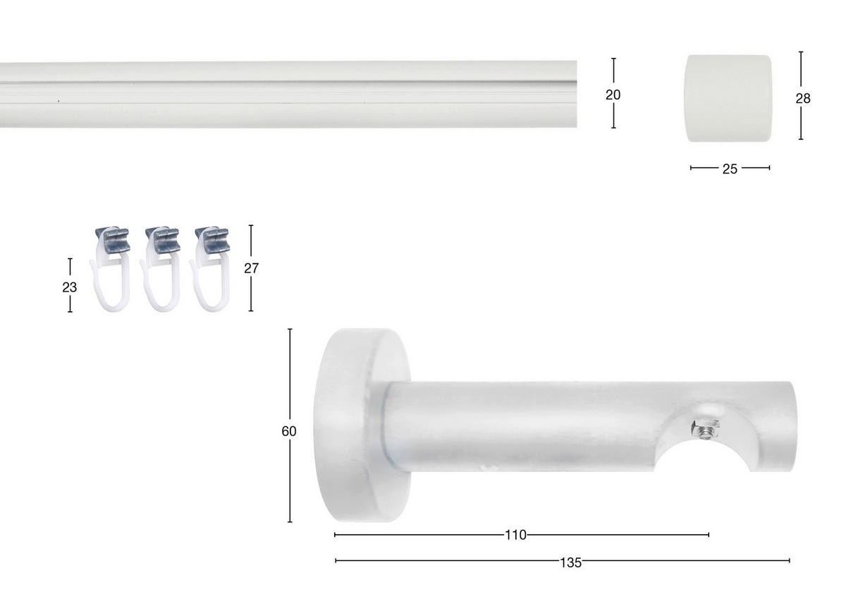 VORHANGSTANGE  - Weiß, KONVENTIONELL, Metall (190cm)