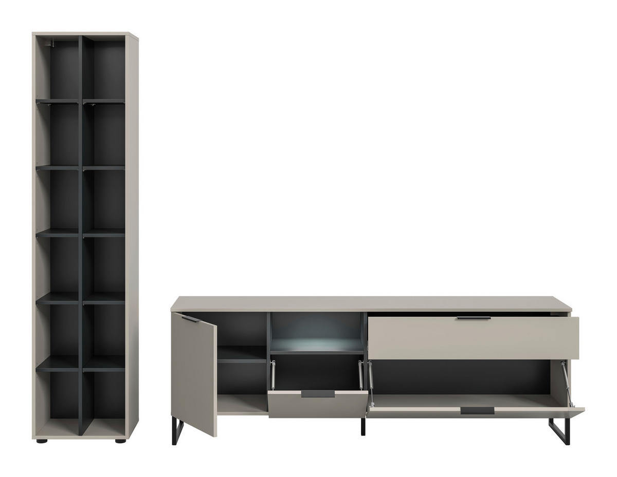 WOHNWAND 2-teilig  in Schwarz, Kaschmir  245/192/41 cm  - Kaschmir/Schwarz, Design, Holzwerkstoff/Kunststoff (245/192/41cm) - Livetastic