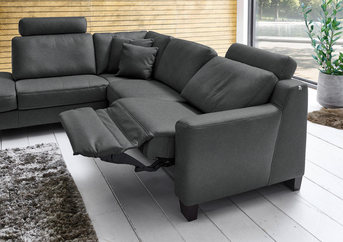 ECKSOFA in Echtleder Anthrazit  - Eichefarben/Anthrazit, Design, Leder/Holz (235/259cm) - Valdera