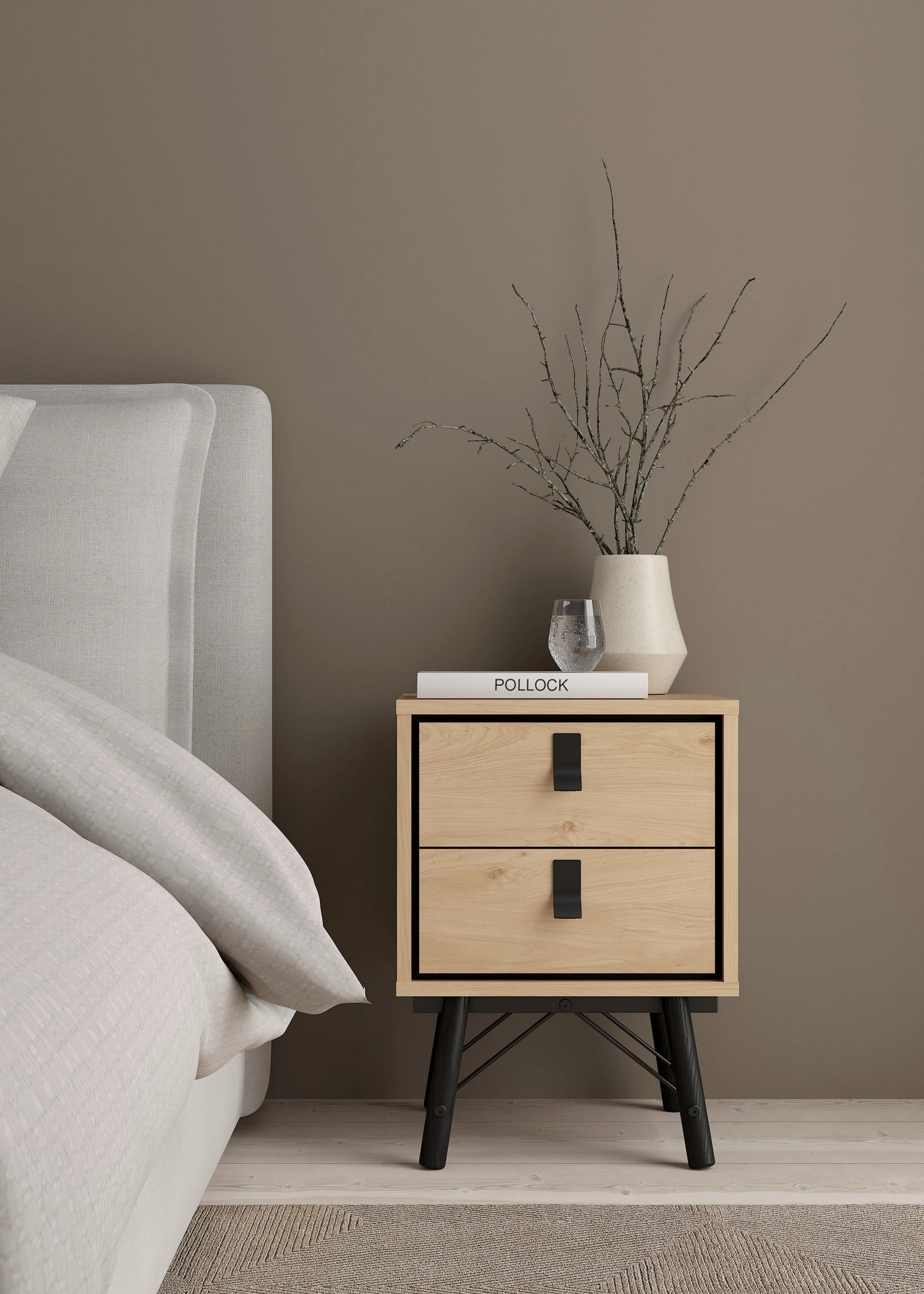 NACHTSCHRANK 43,3/59,6/40,1 cm  - Eichefarben/Schwarz, MODERN, Holz/Holzwerkstoff (43,3/59,6/40,1cm) - MID.YOU