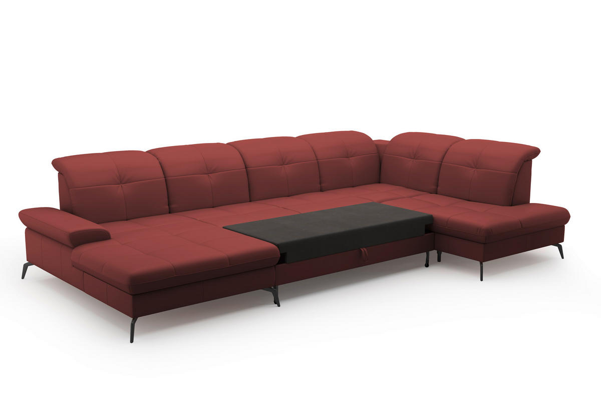 WOHNLANDSCHAFT in Vliesstoff Kombination Echtleder/Stoff Rotbraun  - Rotbraun/Schwarz, Konventionell, Leder/Textil (185/357/231cm) - Sit & More