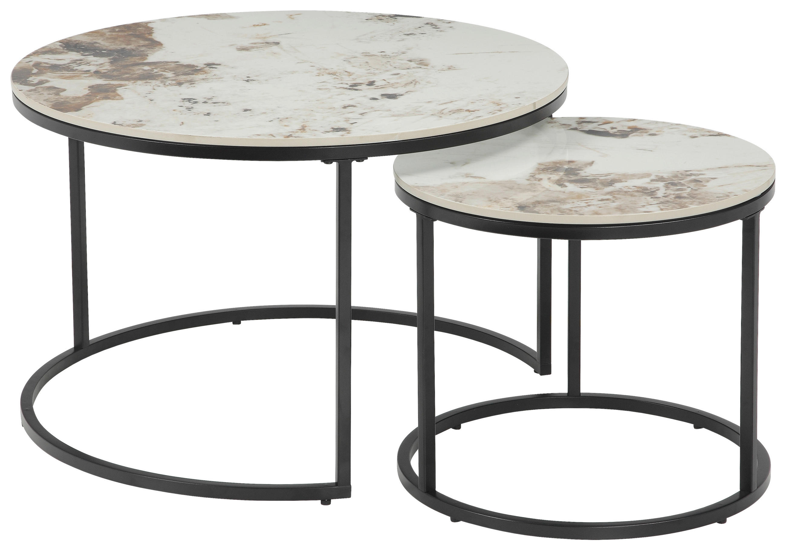 COUCHTISCHSET 70-45/70-45/45-39 cm rund Schwarz, Weiß, Hellbraun  - Hellbraun/Schwarz, Design, Stein/Metall (70-45/70-45/45-39cm) - Stylife