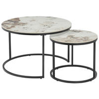 COUCHTISCHSET 70-45/70-45/45-39 cm rund Schwarz, Weiß, Hellbraun  - Hellbraun/Schwarz, Design, Stein/Metall (70-45/70-45/45-39cm) - Stylife