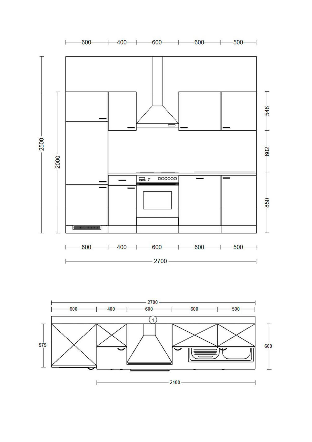 KÜCHENBLOCK 270 cm  in Eiche Artisan, Schilfgrün  - Schilfgrün/Schwarz, Trend, Holzwerkstoff/Metall (270cm) - FlexWell