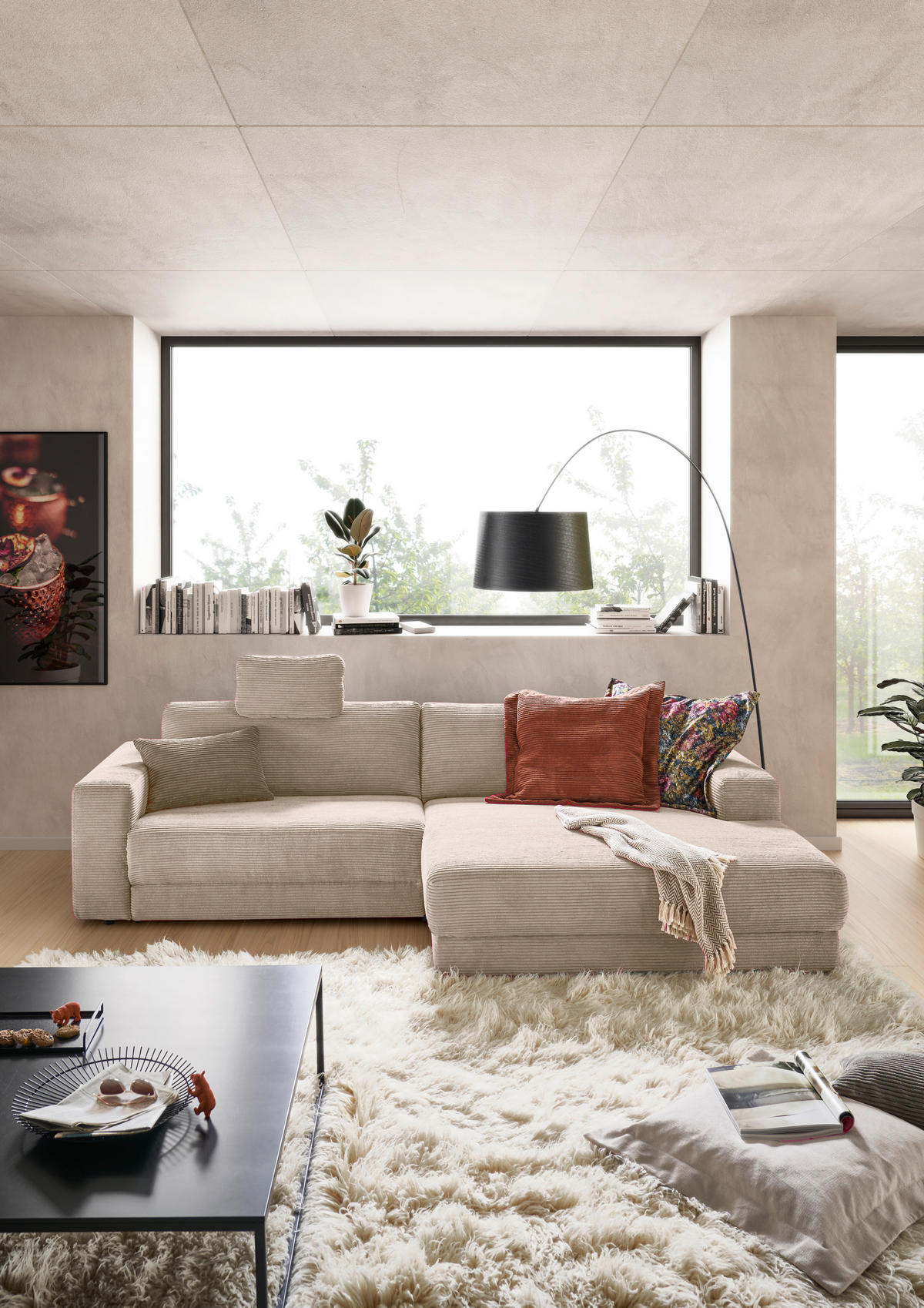 ECKSOFA in Cord Taupe  296/168 cm  - Taupe/Schwarz, Design, Kunststoff/Textil (296/168cm) - Pure Home Lifestyle