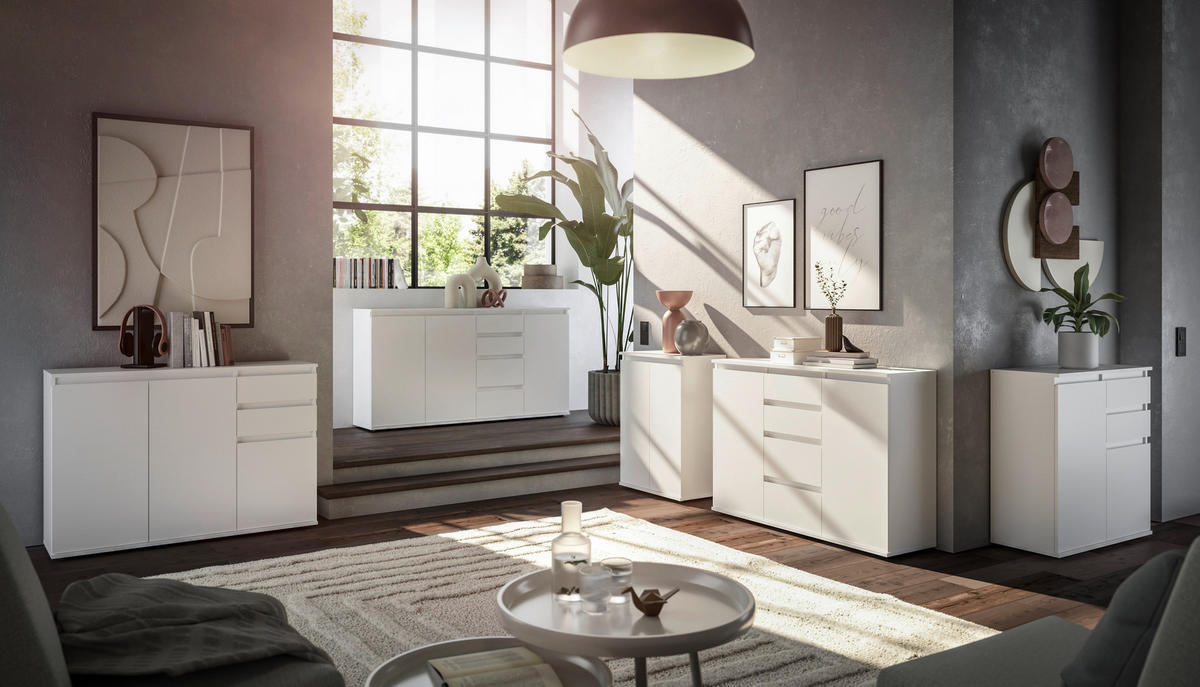 SIDEBOARD Brest  in 160/84/35 cm  - Weiß/Grau, Design, Holzwerkstoff/Kunststoff (160/84/35cm) - Boxxx