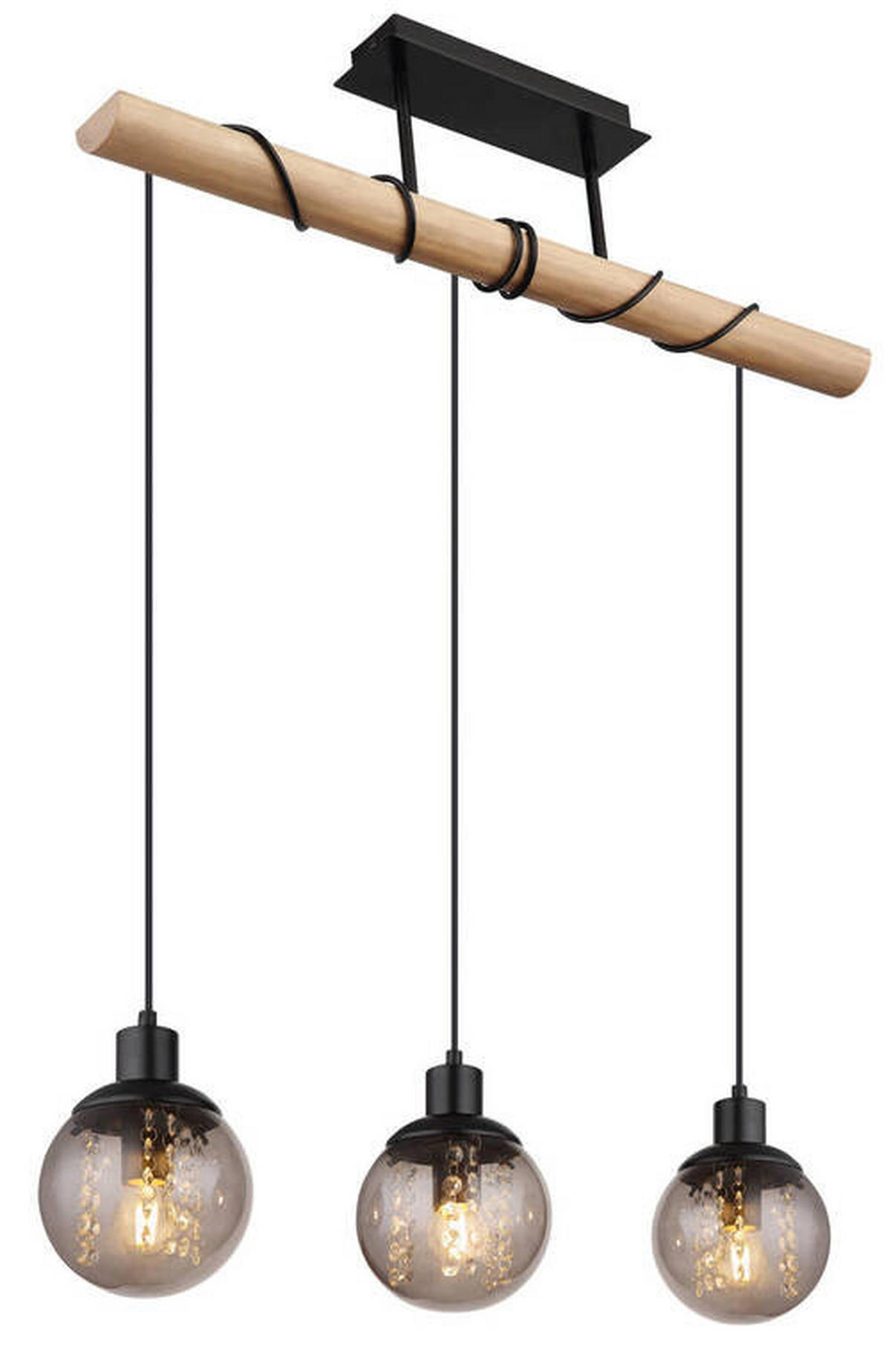 HÄNGELEUCHTE    - Klar/Schwarz, Natur, Glas/Holz (78/15/120cm) - Globo