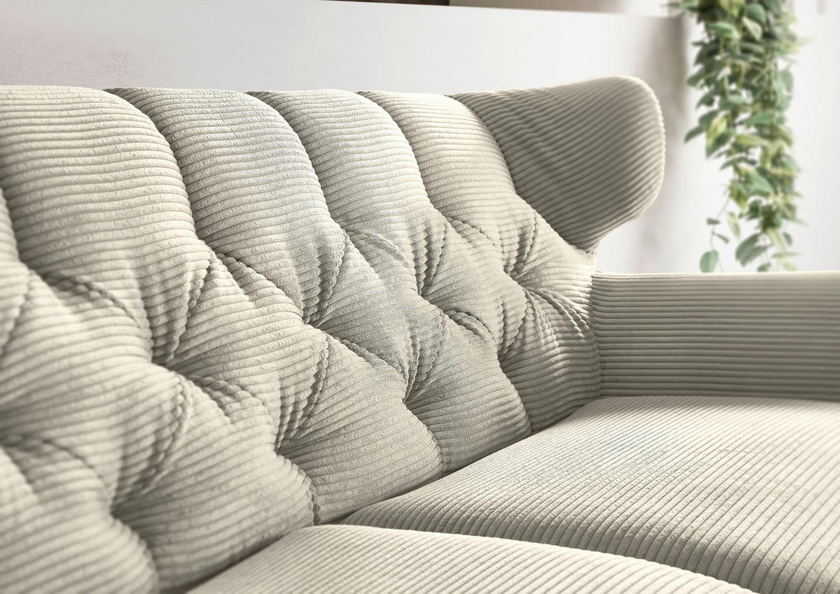 CHESTERFIELD-SOFA Cord Hellgrau  - Hellgrau/Schwarz, MODERN, Textil/Metall (160/94/95cm) - Pure Home Lifestyle
